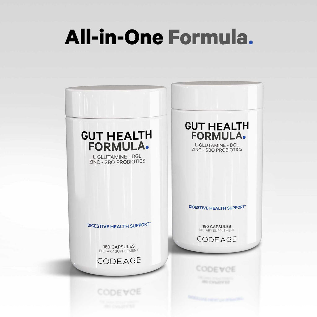 Codeage Gut Health Supplements Vegan Formula - L Glutamine, Zinc, Turkey Tail Mushroom Powder, Tonic Mushroom, Maitake, Micro Algae, Mineral, Licorice Root DGL - Probiotics, Prebiotics - 180 Capsules - FENGGESTORE20