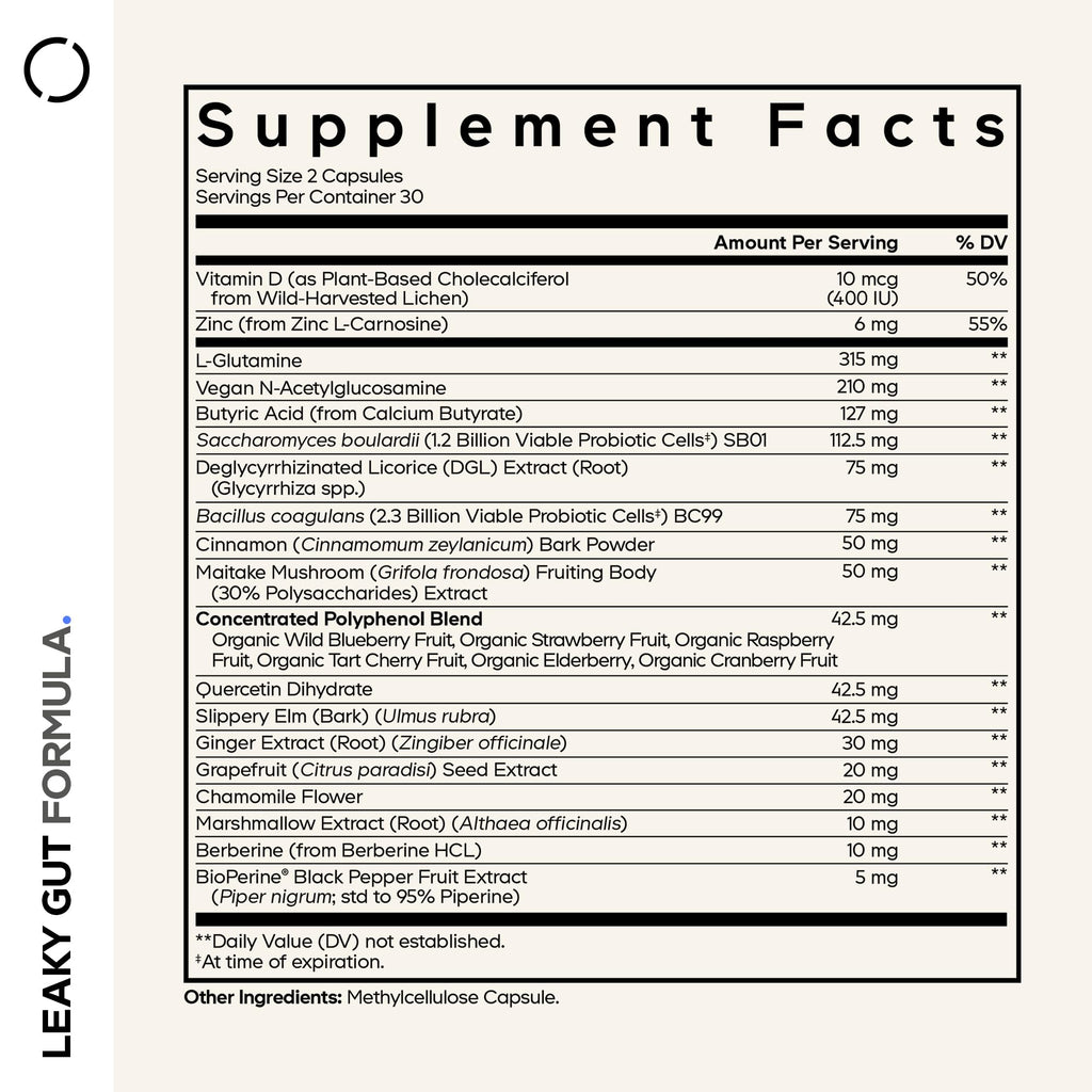 Codeage Leaky Gut Supplement, L-Glutamine, N-Acetylglucosamine, Probiotic, Butyric Acid, Polyphenols, Quercetin, DGL, Marshmallow Root, Berberine, BioPerine - FENGGESTORE20