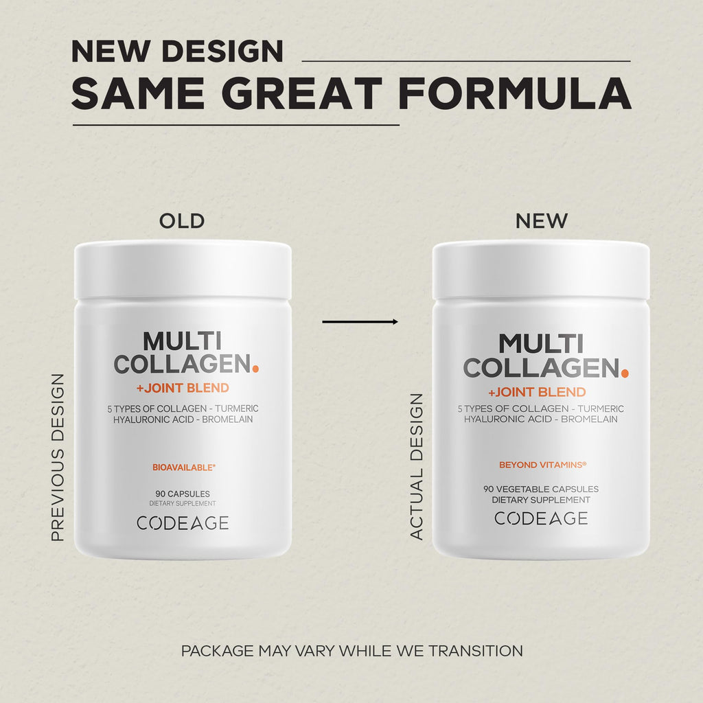 Codeage Multi Collagen Protein + Joint Blend Supplement, Hyaluronic Acid, Bromelain, Turmeric, Ginger, Boswellia, Astaxanthin - Hydrolyzed Bovine Collagen - 5 Collagen Types - Non-GMO - 90 Capsules - FENGGESTORE20