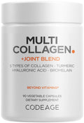 Codeage Multi Collagen Protein + Joint Blend Supplement, Hyaluronic Acid, Bromelain, Turmeric, Ginger, Boswellia, Astaxanthin - Hydrolyzed Bovine Collagen - 5 Collagen Types - Non-GMO - 90 Capsules - FENGGESTORE20