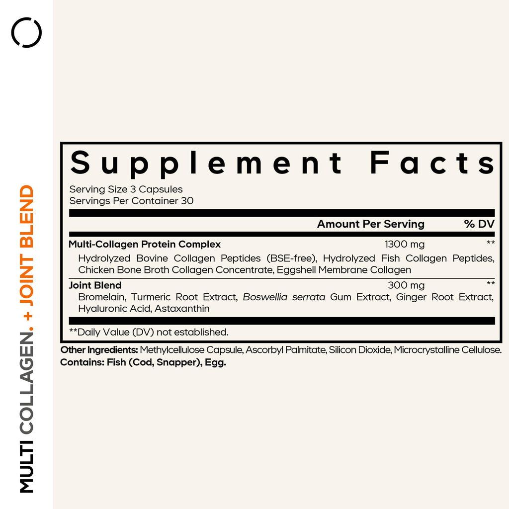 Codeage Multi Collagen Protein + Joint Blend Supplement, Hyaluronic Acid, Bromelain, Turmeric, Ginger, Boswellia, Astaxanthin - Hydrolyzed Bovine Collagen - 5 Collagen Types - Non-GMO - 90 Capsules - FENGGESTORE20