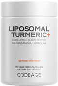 Codeage Organic Turmeric Supplement - 95% Curcumin Extract Pills - Liposomal Fermented Botanical Blend Black Pepper, Ashwagandha, Ginger, Stephania, Boswelia, Cumin, Digestive Bitters - 90 Capsules - FENGGESTORE20
