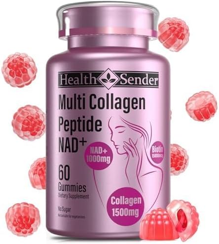 Collagen Gummies-Collagen for Women Men with 1500 mg Collagen Peptides Type I,II,III,V,X, 1000mg NAD, 15000 mcg Biotin, Daily Collagen Supplement Protein Gummies for Hair Skin Nails, Sugar Free - FENGGESTORE20
