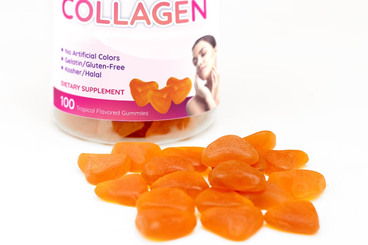 Collagen Gummies- Natural Marine Collagen for Women, and Men- Collagen Supplements for Skin Hair, Nails- Hydrolyzed Type 2 & 1 3- Replace Pills and Powders - No Gelatin, Kosher, Halal- 100 Ct. - FENGGESTORE20