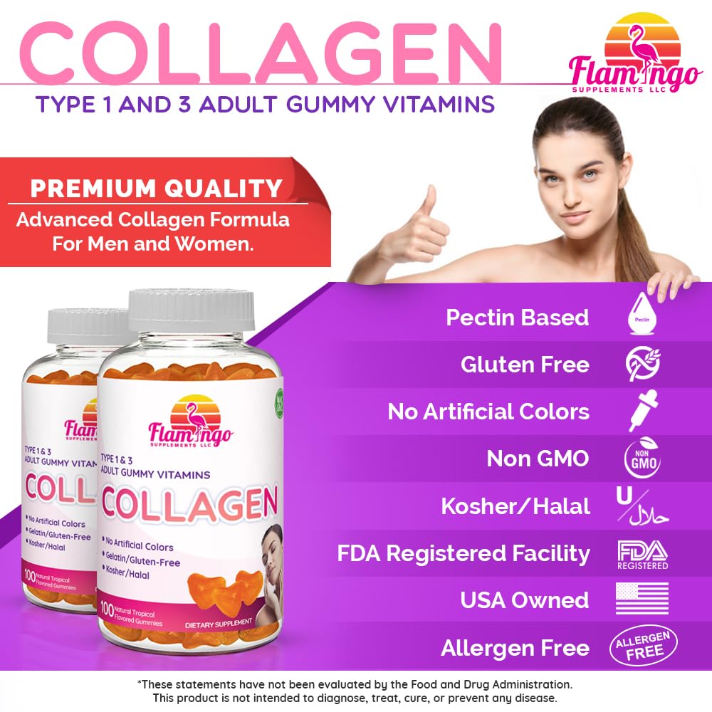 Collagen Gummies- Natural Marine Collagen for Women, and Men- Collagen Supplements for Skin Hair, Nails- Hydrolyzed Type 2 & 1 3- Replace Pills and Powders - No Gelatin, Kosher, Halal- 100 Ct. - FENGGESTORE20