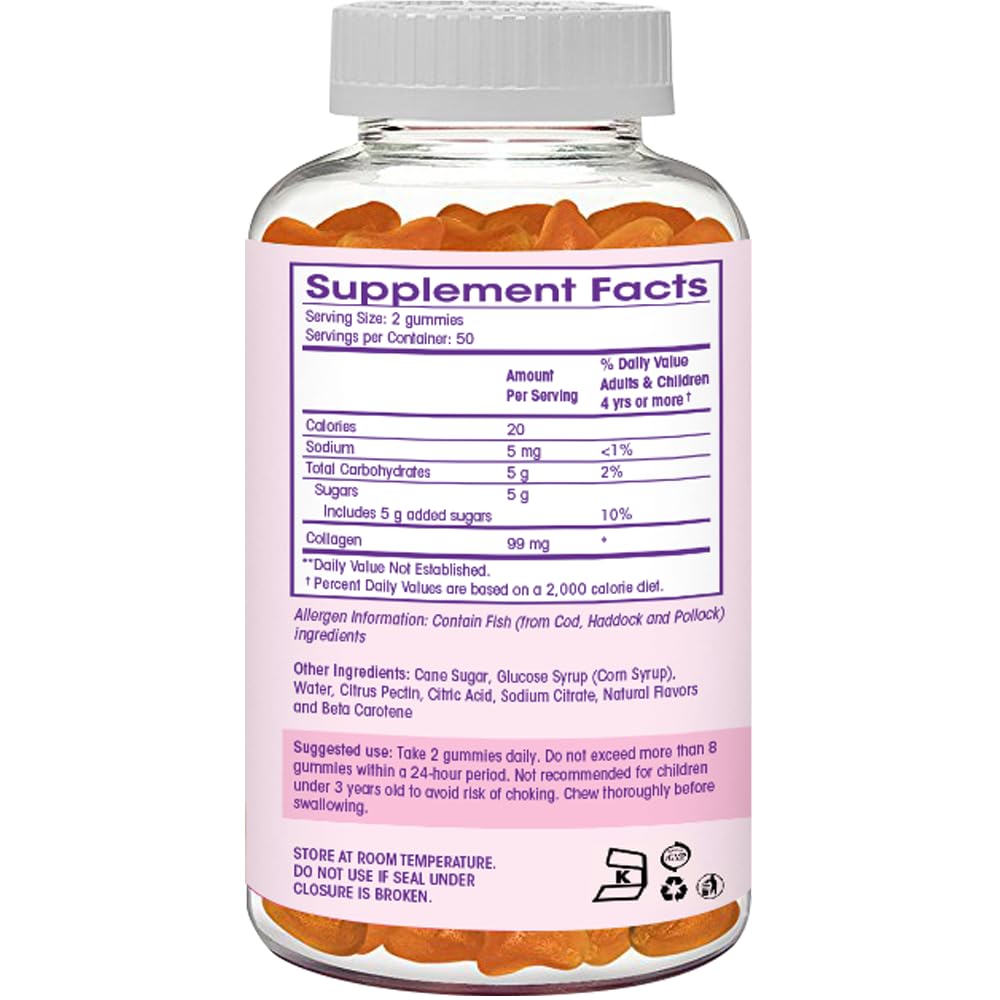 Collagen Gummies- Natural Marine Collagen for Women, and Men- Collagen Supplements for Skin Hair, Nails- Hydrolyzed Type 2 & 1 3- Replace Pills and Powders - No Gelatin, Kosher, Halal- 100 Ct. - FENGGESTORE20