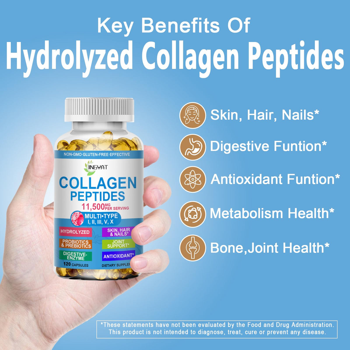 Collagen Peptides Softgels, Multi Collagen Peptide w/ Glucosamine Chondroitin MSM Biotin, Hydrolyzed Collagen Peptides Complex for Women Supports Skin Hair - FENGGESTORE20