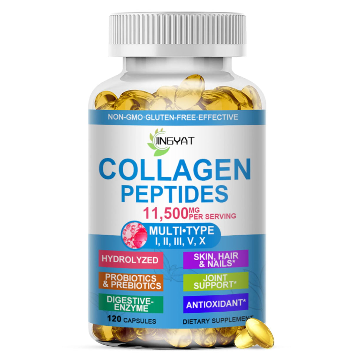 Collagen Peptides Softgels, Multi Collagen Peptide w/ Glucosamine Chondroitin MSM Biotin, Hydrolyzed Collagen Peptides Complex for Women Supports Skin Hair - FENGGESTORE20
