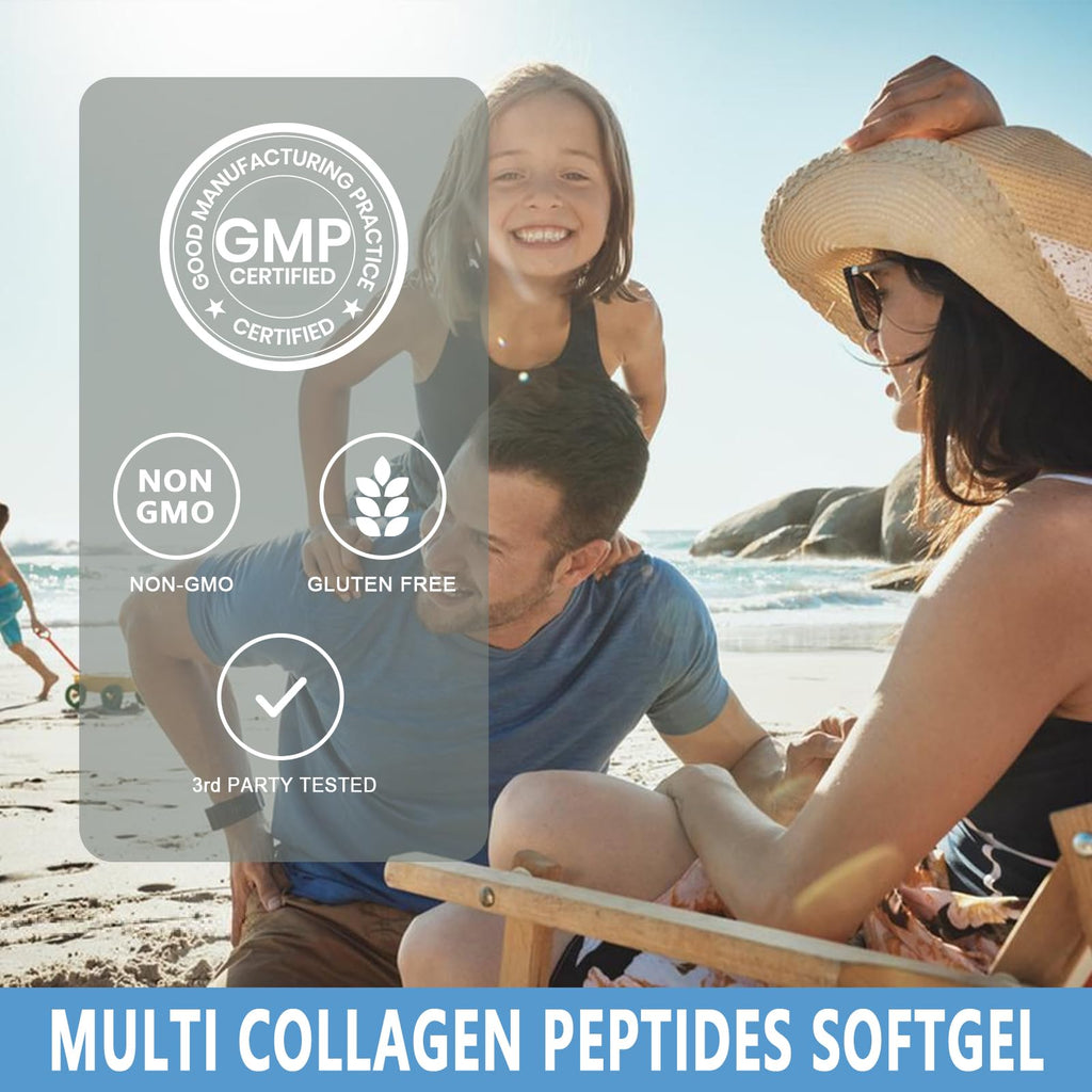 Collagen Peptides Softgels, Multi Collagen Peptide w/ Glucosamine Chondroitin MSM Biotin, Hydrolyzed Collagen Peptides Complex for Women Supports Skin Hair - FENGGESTORE20