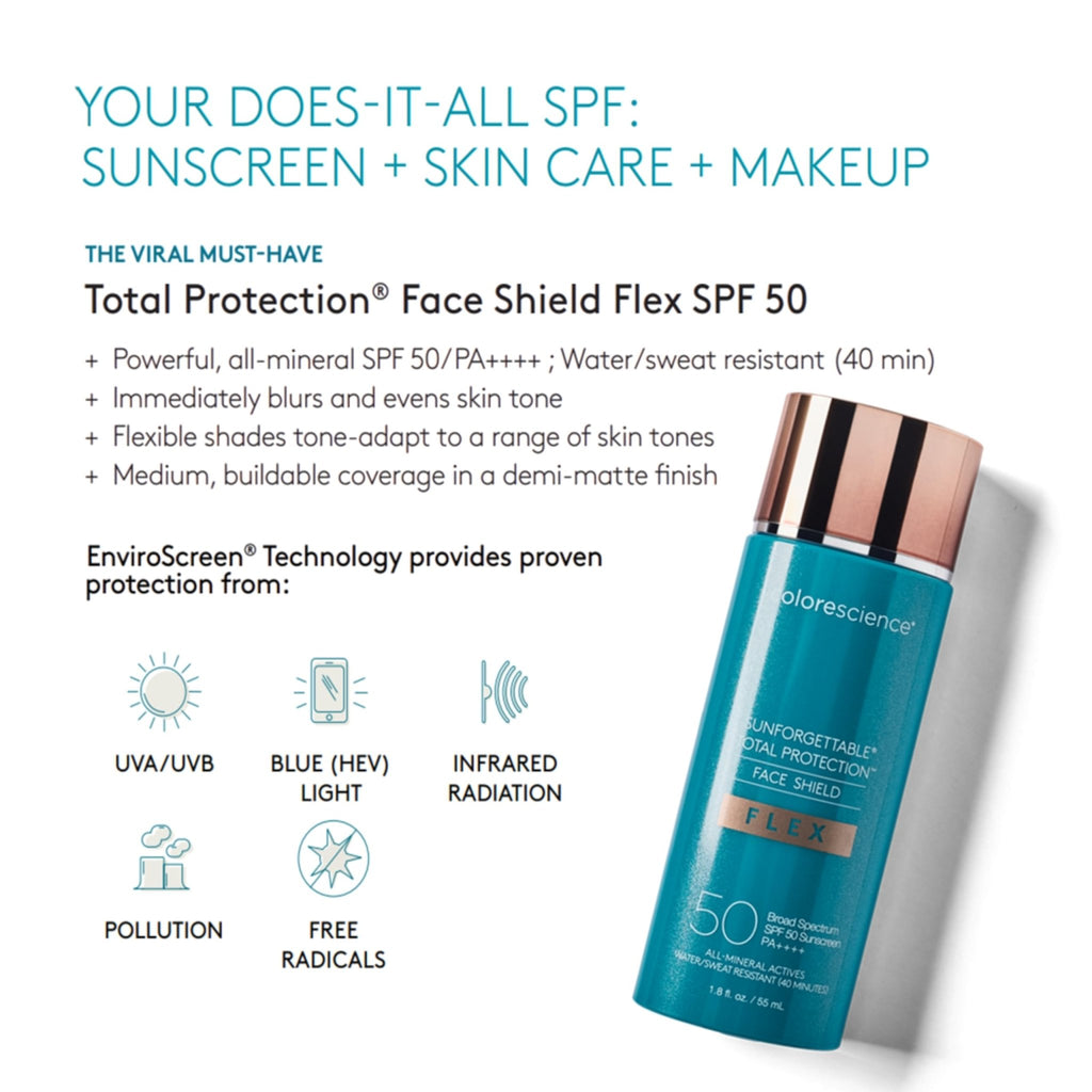 Colorescience Total Protection Face Shield Flex SPF 50, Zinc Oxide Formula, Medium, 1.8 fl. oz. - FENGGESTORE20