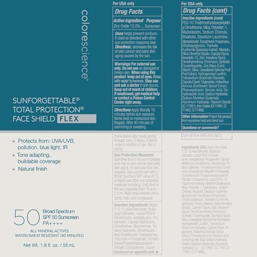 Colorescience Total Protection Face Shield Flex SPF 50, Zinc Oxide Formula, Medium, 1.8 fl. oz. - FENGGESTORE20