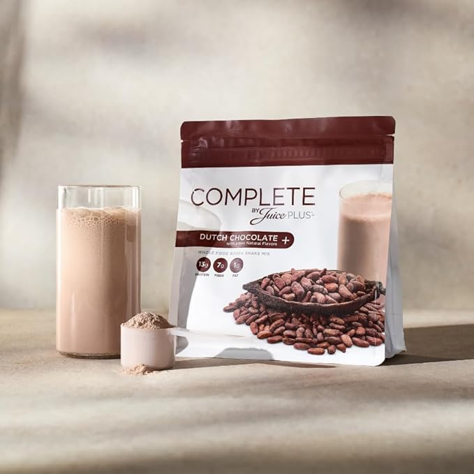Complete by JuicePlus+ Dutch Chocolate Shakes - Plant-Based Nutrition - Whole Food Based Shake Powder with Protein, Fiber & Prebiotics - 30 Servings (2 Pouches, 15 Servings Each) - FENGGESTORE20