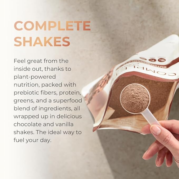 Complete by JuicePlus+ Dutch Chocolate Shakes - Plant-Based Nutrition - Whole Food Based Shake Powder with Protein, Fiber & Prebiotics - 30 Servings (2 Pouches, 15 Servings Each) - FENGGESTORE20
