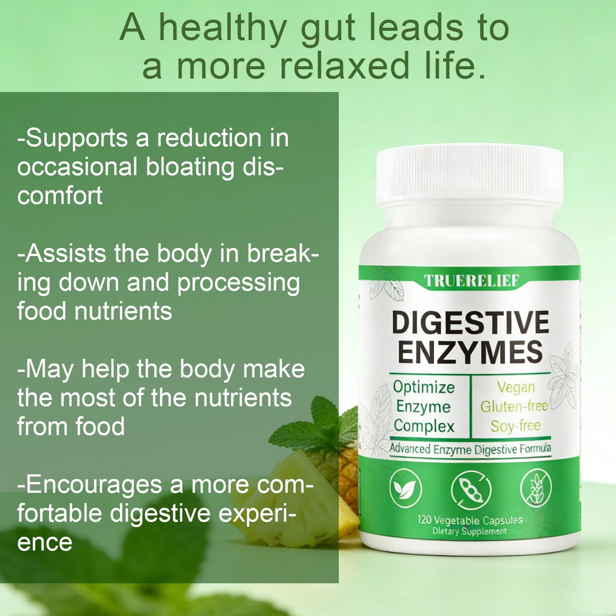 Complete Digestive Enzymes Supplement for Gut Health & Bloating Relief - Enhanced with Lipase Amylase Bromelain for Protein Carb - FENGGESTORE20