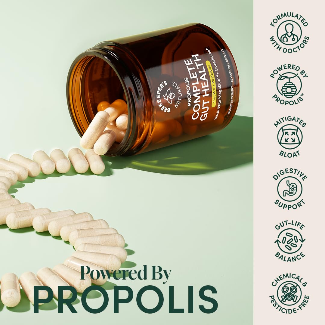 Complete Gut Health by Beekeeper's Naturals, 3-in-1 Prebiotic, Postbiotic, Probiotics for Digestive Health & Bloating Relief for Women & Men - FENGGESTORE20