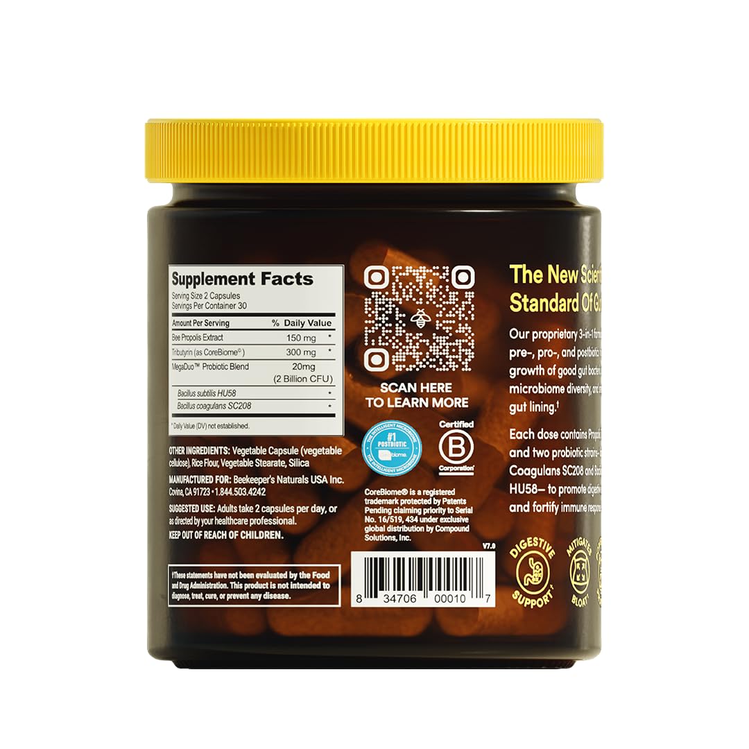 Complete Gut Health by Beekeeper's Naturals, 3-in-1 Prebiotic, Postbiotic, Probiotics for Digestive Health & Bloating Relief for Women & Men - FENGGESTORE20