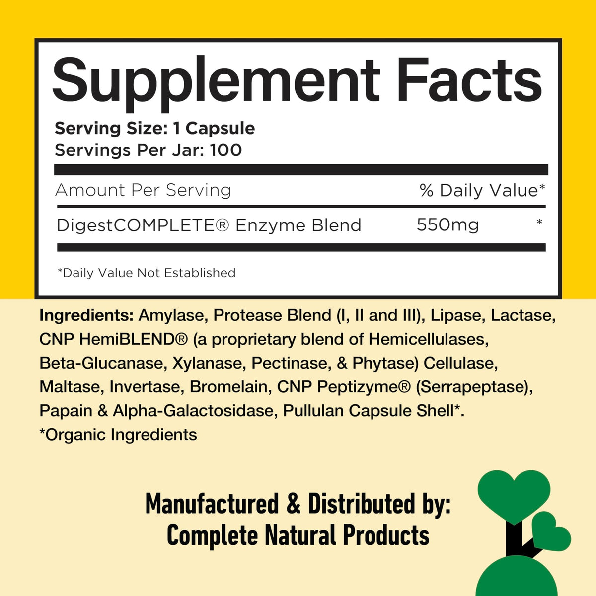 Complete Natural Products Digestive Enzyme Capsules, 550mg, 100ct | Plant-Based Formula - FENGGESTORE20