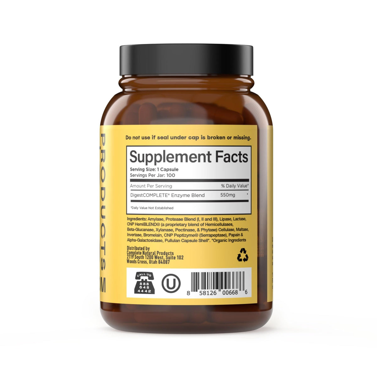 Complete Natural Products Digestive Enzyme Capsules, 550mg, 100ct | Plant-Based Formula - FENGGESTORE20