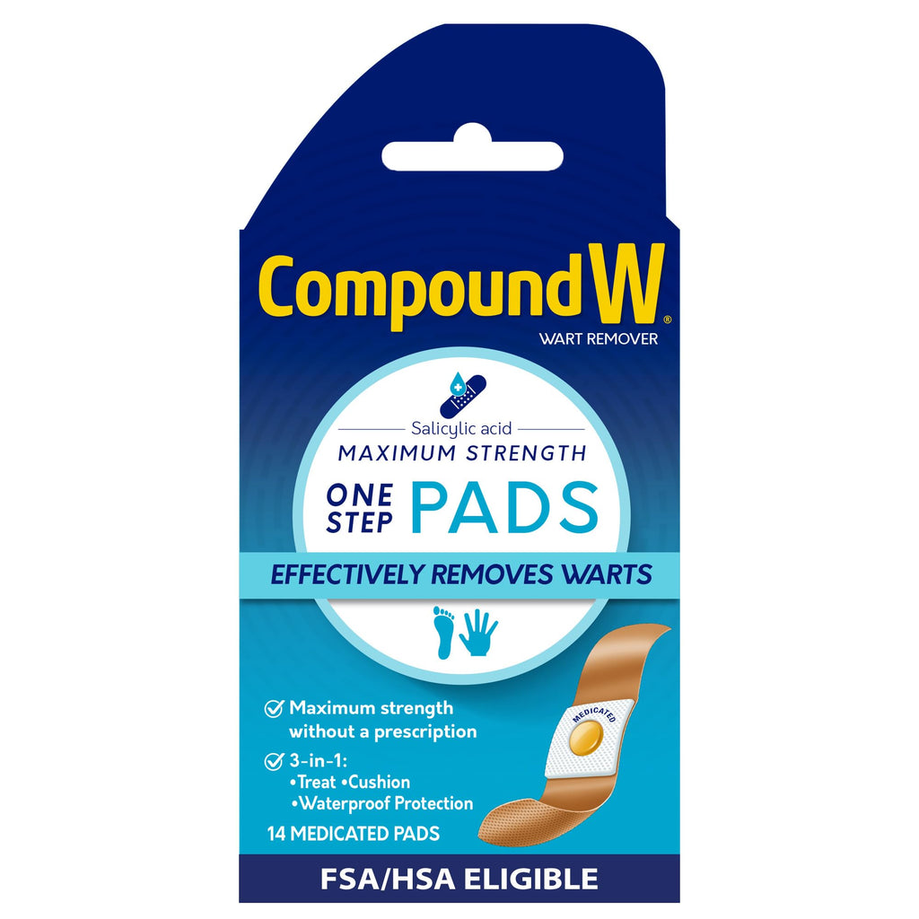 Compound W Wart Remover Maximum Strength One Step Pads with Salicylic Acid, 14 Medicated Pads - FENGGESTORE20