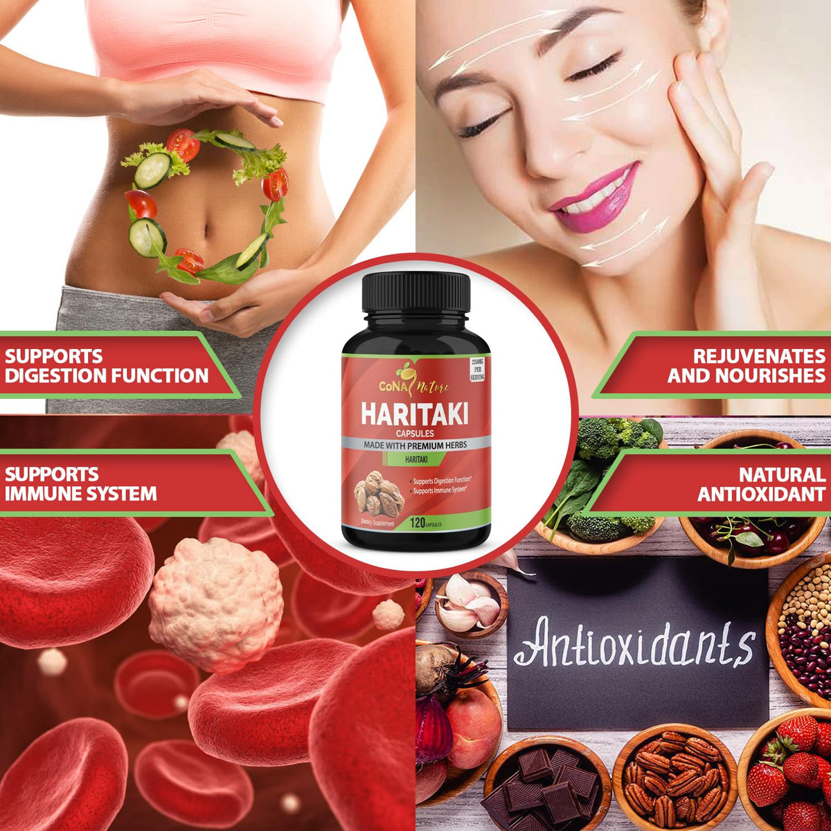 Cona Nature Organic India Haritaki Capsules 2250MG, Rejuvenation, Improving Digestion, Maintains Regularity | Non-GMO Vegan Gluten-Free Herbs and Supplements, 120 Caps - FENGGESTORE20