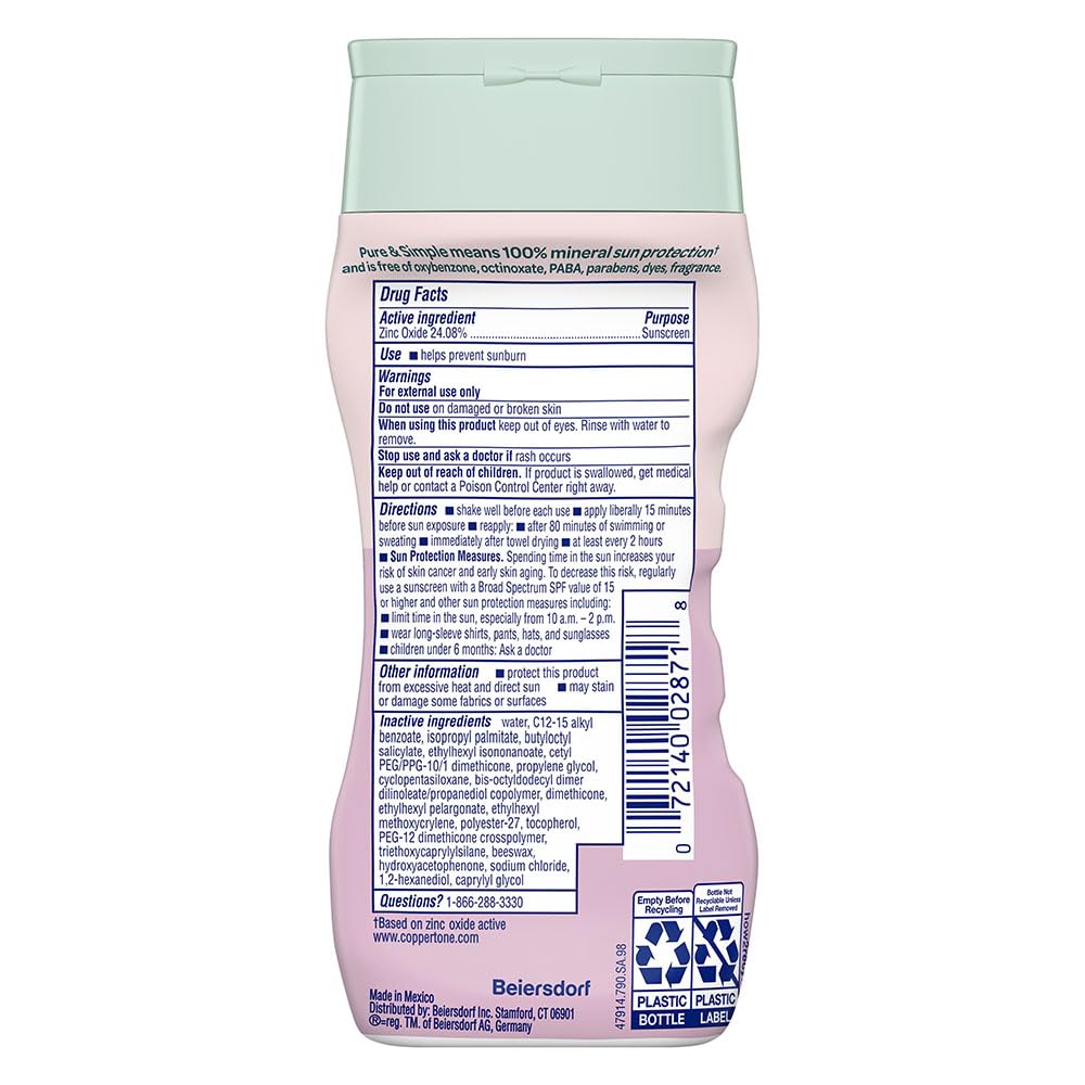 Coppertone Pure and Simple Baby Sunscreen Lotion SPF 50, Zinc Oxide Mineral Sunscreen for Babies, Hypoallergenic and Tear Free, 6 Fl Oz Bottle - FENGGESTORE20