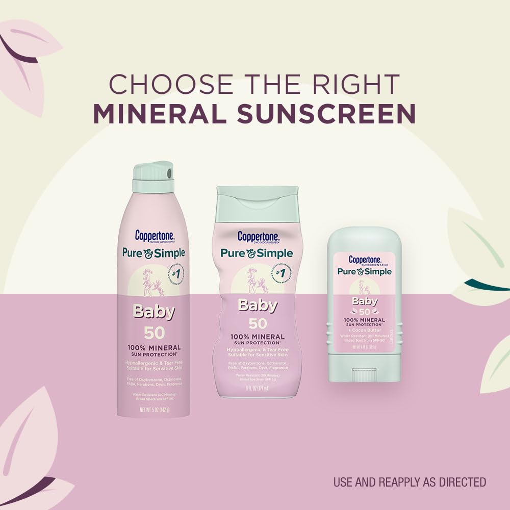 Coppertone Pure and Simple Baby Sunscreen Lotion SPF 50, Zinc Oxide Mineral Sunscreen for Babies, Hypoallergenic and Tear Free, 6 Fl Oz Bottle - FENGGESTORE20