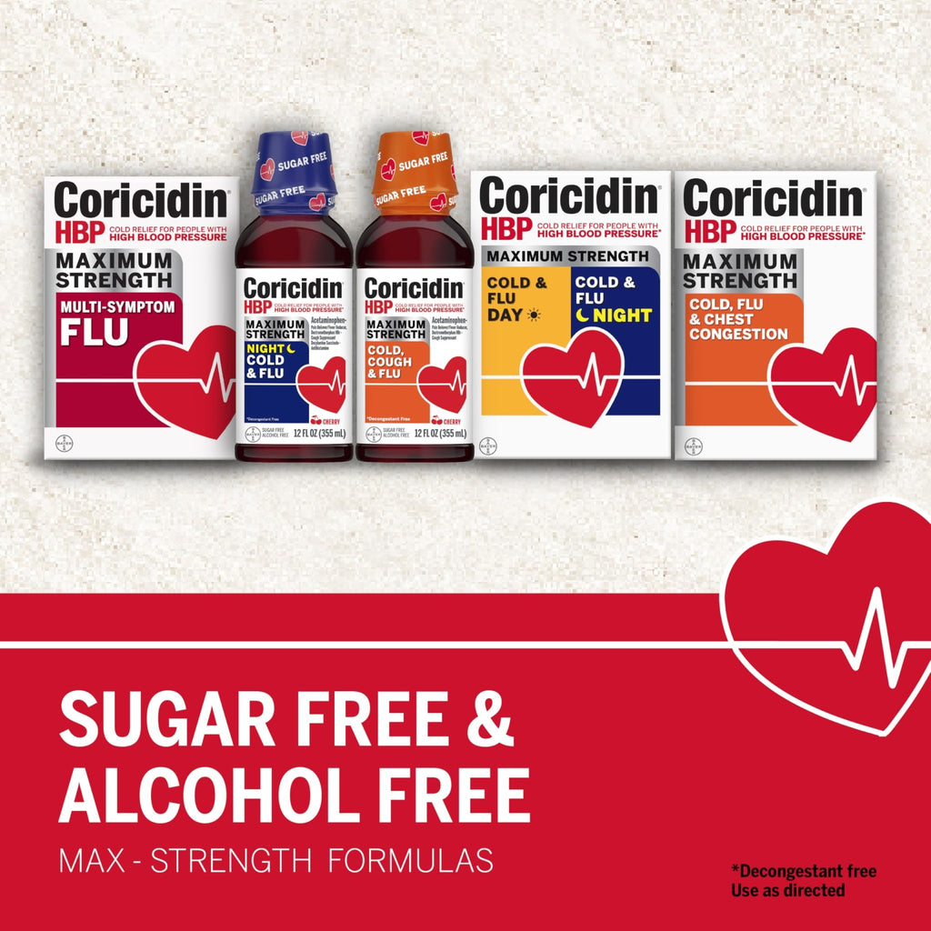 Coricidin HBP, Decongestant-Free Cold Symptom Relief for People with High Blood Pressure, Maximum Strength, Flu & Chest Congestion Liquid Gels, 24 Count - FENGGESTORE20