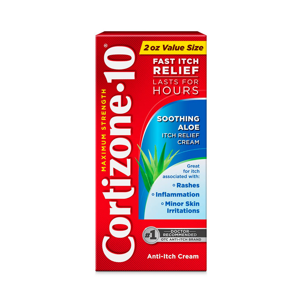 Cortizone-10 Maximum Strength Soothing Aloe Itch Relief Cream, 1% Hydrocortisone, Fast-Acting, Anti-Itch Cream for Bug Bites, Rash, Eczema, Psoriasis, Poison Ivy, Oak, Sumac & More, 2 oz - FENGGESTORE20