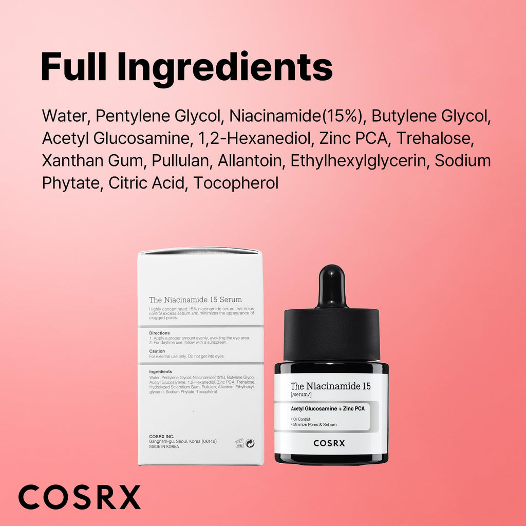 COSRX 15% Niacinamide Face Serum, 0.67 fl oz, Pore Minimizer Serum for Face, Even Skin Tone, Korean Skin Care - FENGGESTORE20
