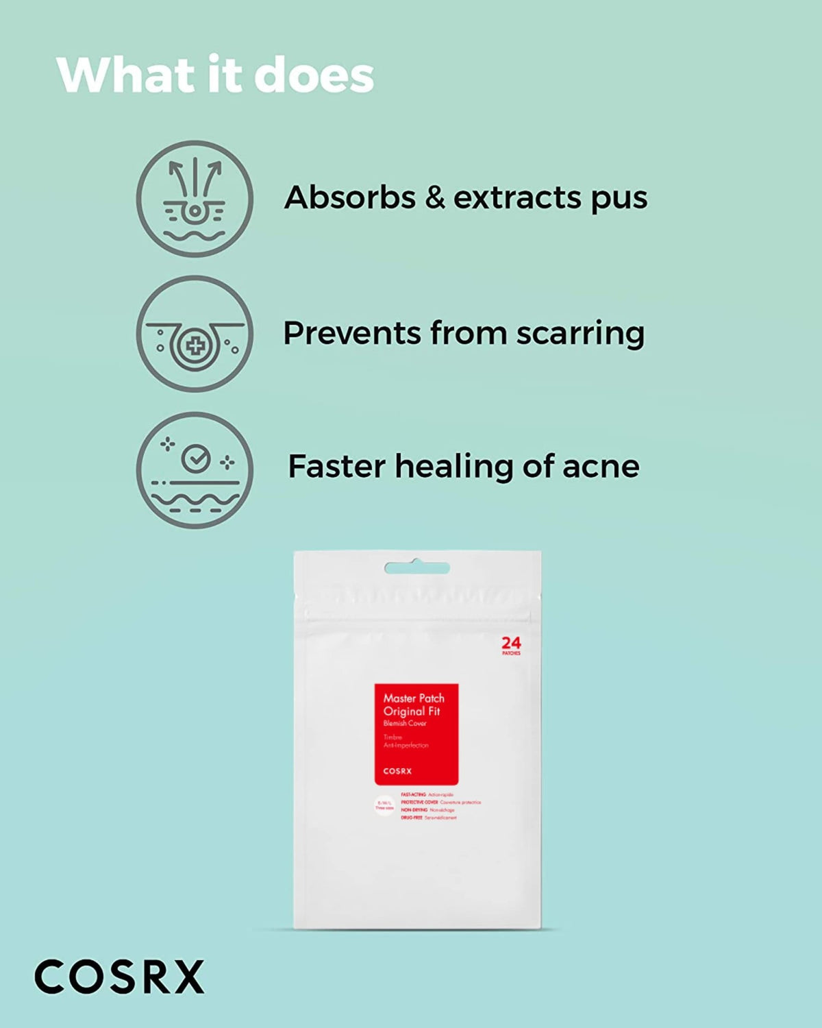 COSRX Acne Pimple Patch (96) Absorbing Hydrocolloid Original 3 Size Patches for Blemishes and Zits Cover - FENGGESTORE20