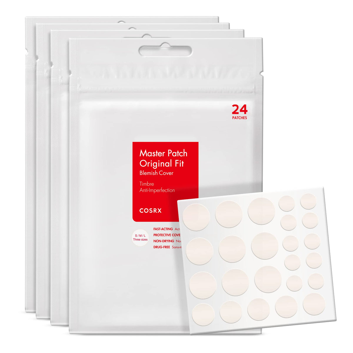 COSRX Acne Pimple Patch (96) Absorbing Hydrocolloid Original 3 Size Patches for Blemishes and Zits Cover - FENGGESTORE20