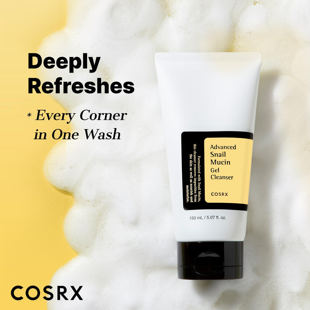 COSRX Advanced Snail Mucin Gel Cleanser, 5.07 Fl Oz / 150 mL, Rich Daily Deep Cleansing Gel for Dry & Sensitive Skin - FENGGESTORE20
