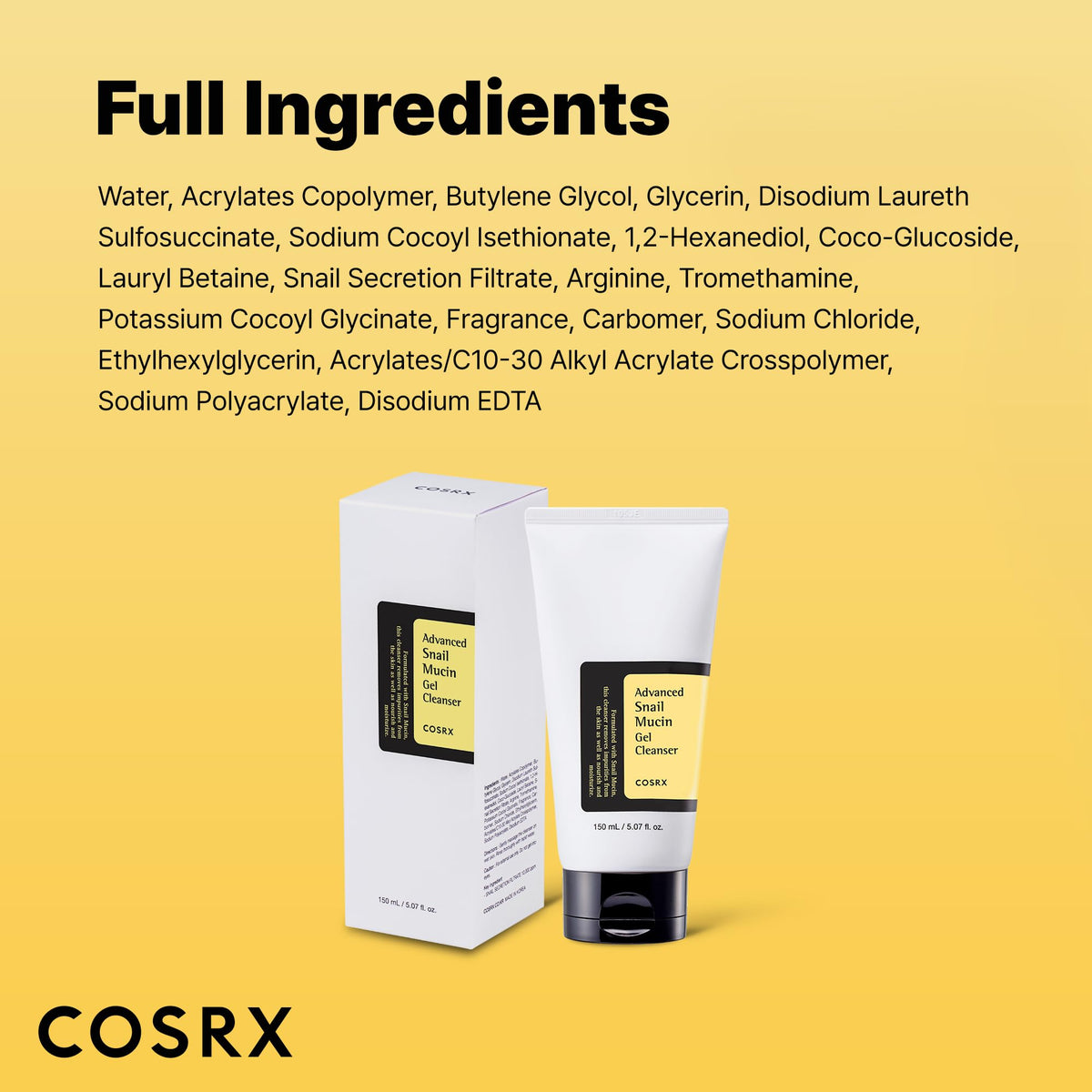COSRX Advanced Snail Mucin Gel Cleanser, 5.07 Fl Oz / 150 mL, Rich Daily Deep Cleansing Gel for Dry & Sensitive Skin - FENGGESTORE20