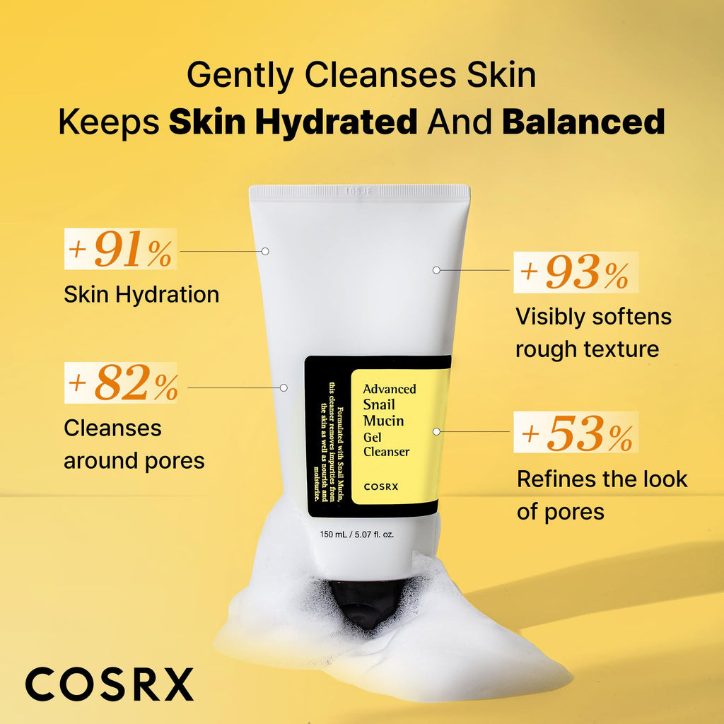 COSRX Advanced Snail Mucin Gel Cleanser, 5.07 Fl Oz / 150 mL, Rich Daily Deep Cleansing Gel for Dry & Sensitive Skin - FENGGESTORE20
