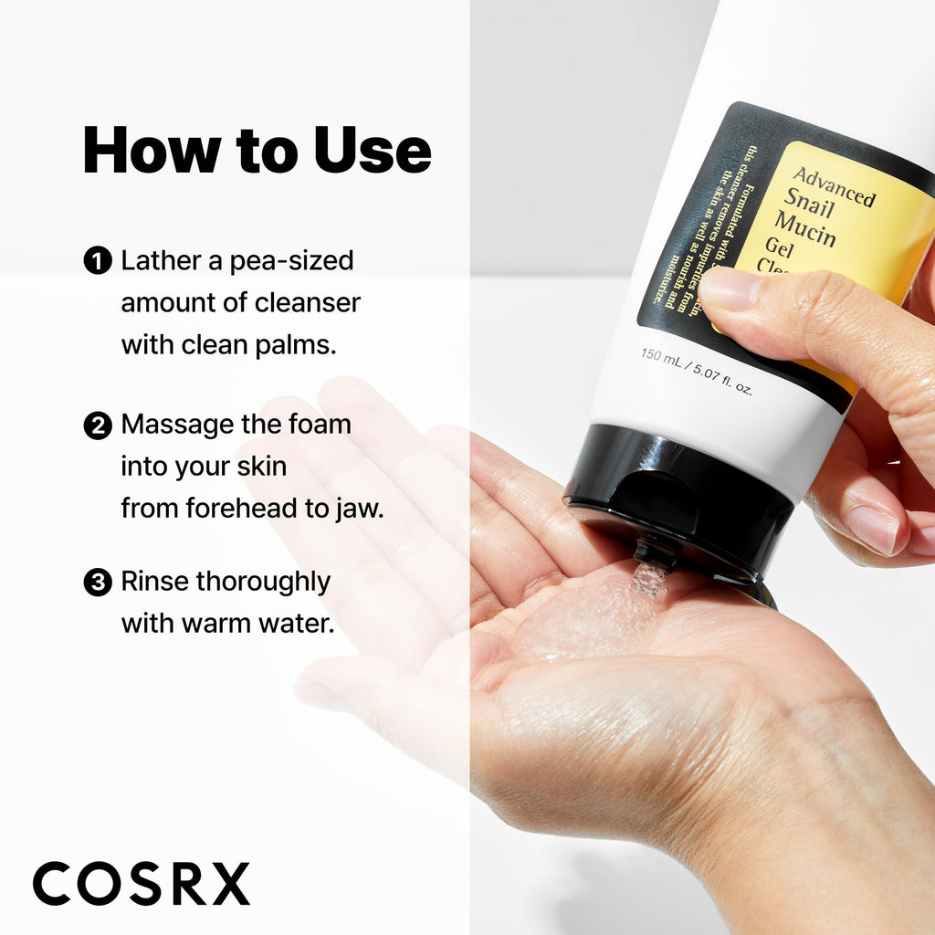 COSRX Advanced Snail Mucin Gel Cleanser, 5.07 Fl Oz / 150 mL, Rich Daily Deep Cleansing Gel for Dry & Sensitive Skin - FENGGESTORE20