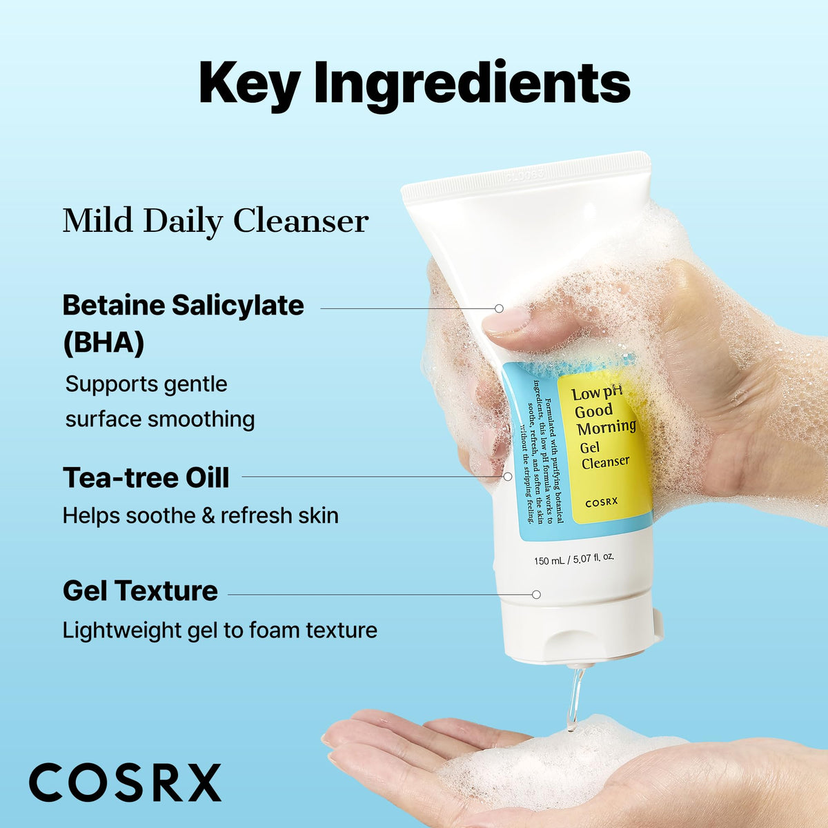 COSRX Low pH Good Morning Gel Face Cleanser, 5.07 fl oz, BHA Face Wash, Daily Mild Face Cleanser for Sensitive Skin - FENGGESTORE20