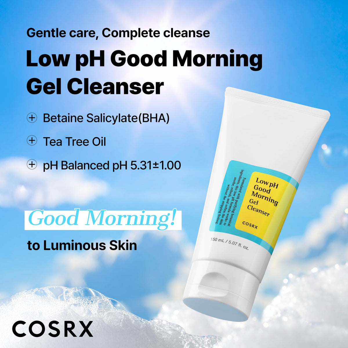 COSRX Low pH Good Morning Gel Face Cleanser, 5.07 fl oz, BHA Face Wash, Daily Mild Face Cleanser for Sensitive Skin - FENGGESTORE20