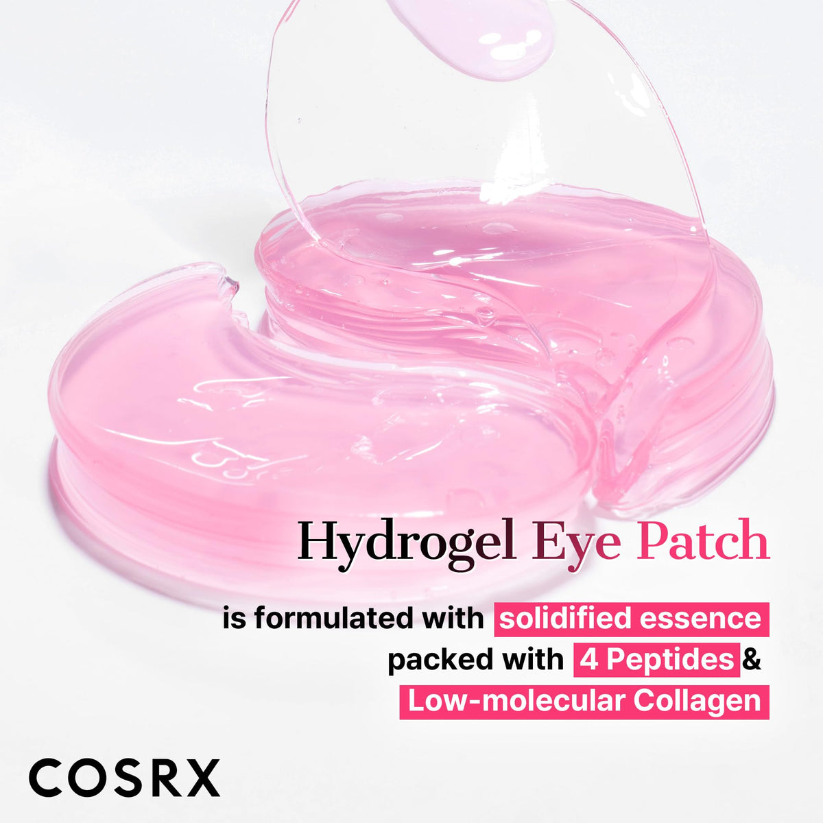 COSRX Pink Peptides Collagen Hydrogel Eye Patch for Puffy Eyes and Dark Circles, Under Eye Mask, 60 Under Eye Patches, Korean Skin Care - FENGGESTORE20
