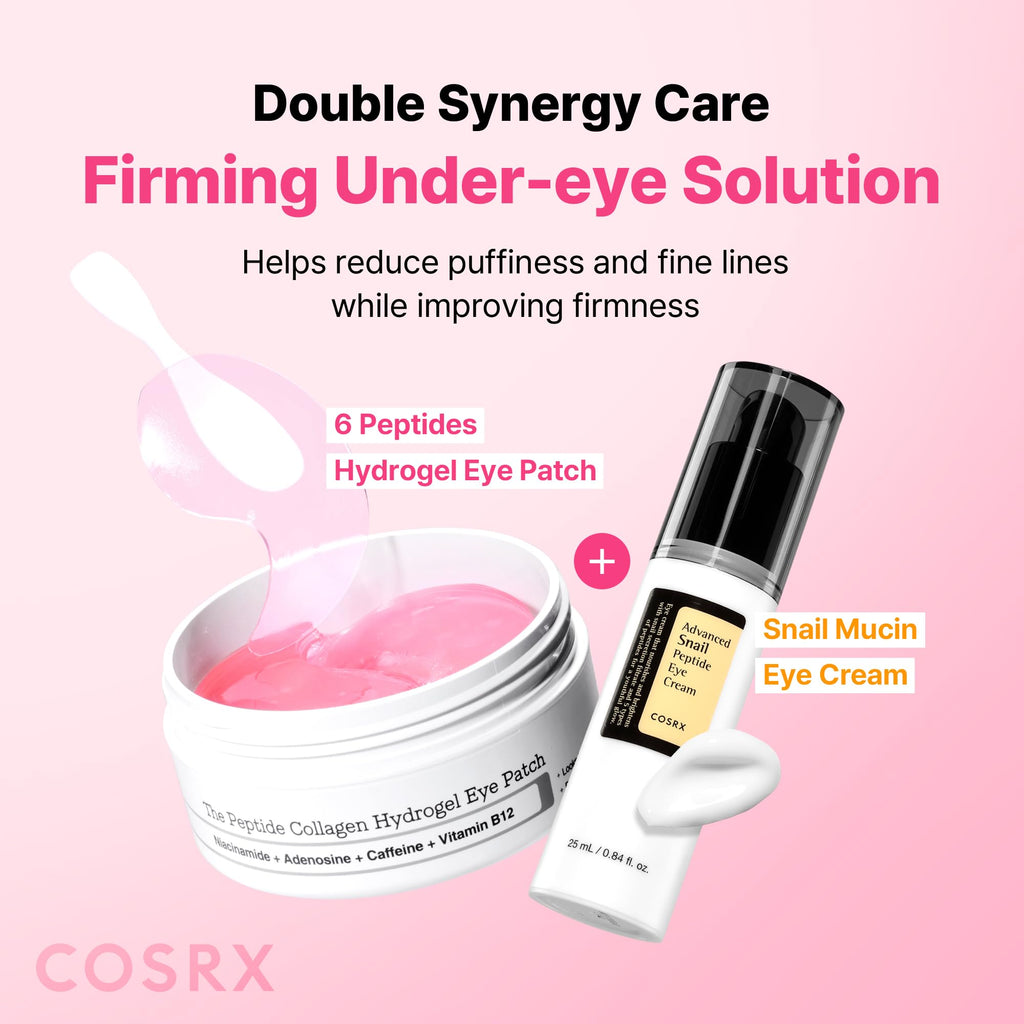 COSRX Pink Peptides Collagen Hydrogel Eye Patch for Puffy Eyes and Dark Circles, Under Eye Mask, 60 Under Eye Patches, Korean Skin Care - FENGGESTORE20