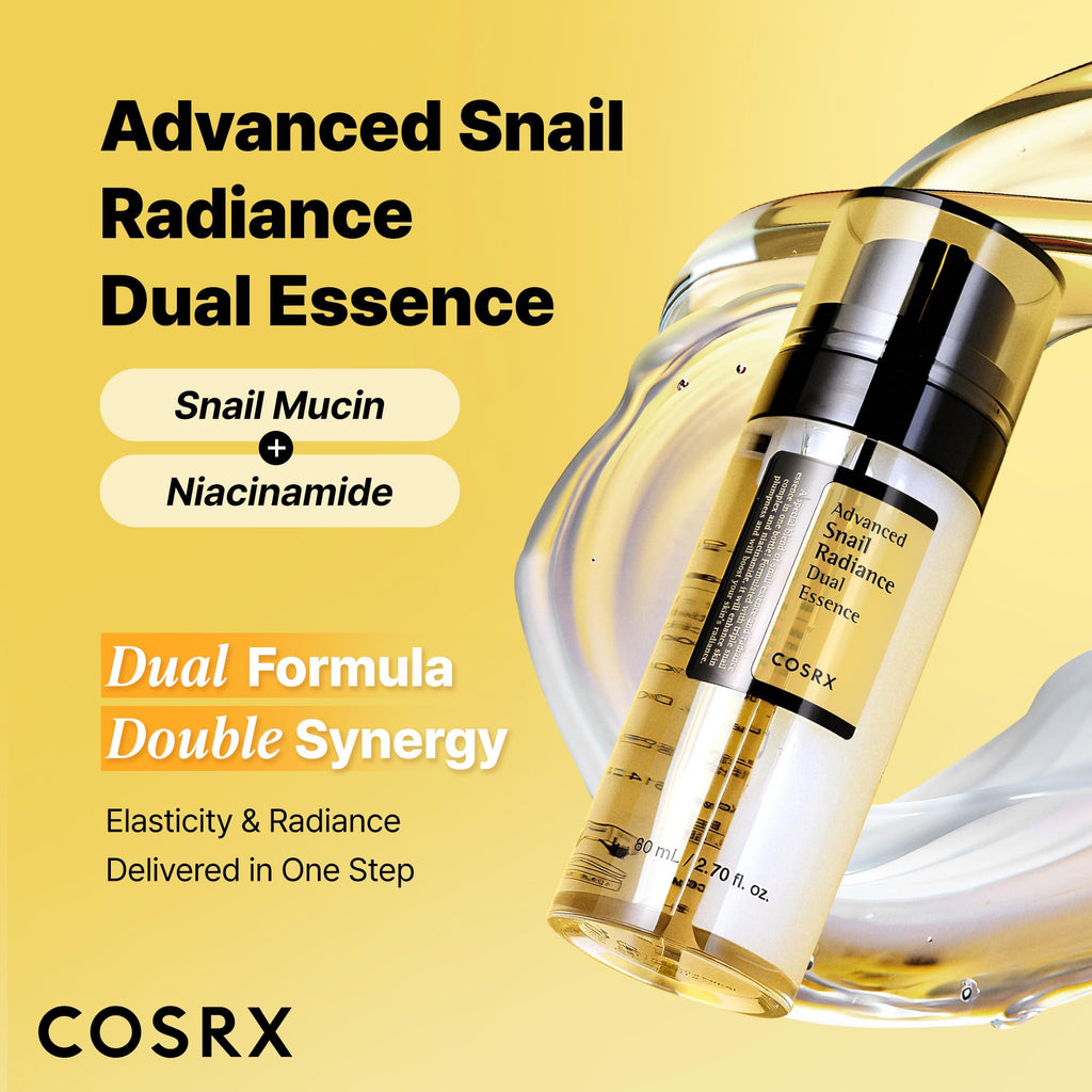 COSRX Snail Mucin 74% + Niacinamide 5% Dual Essence, Anti Aging Face Serum for Dull Skin, Sensitive Skin, Korean Skin Care, 2.70 fl.oz / 80ml - FENGGESTORE20