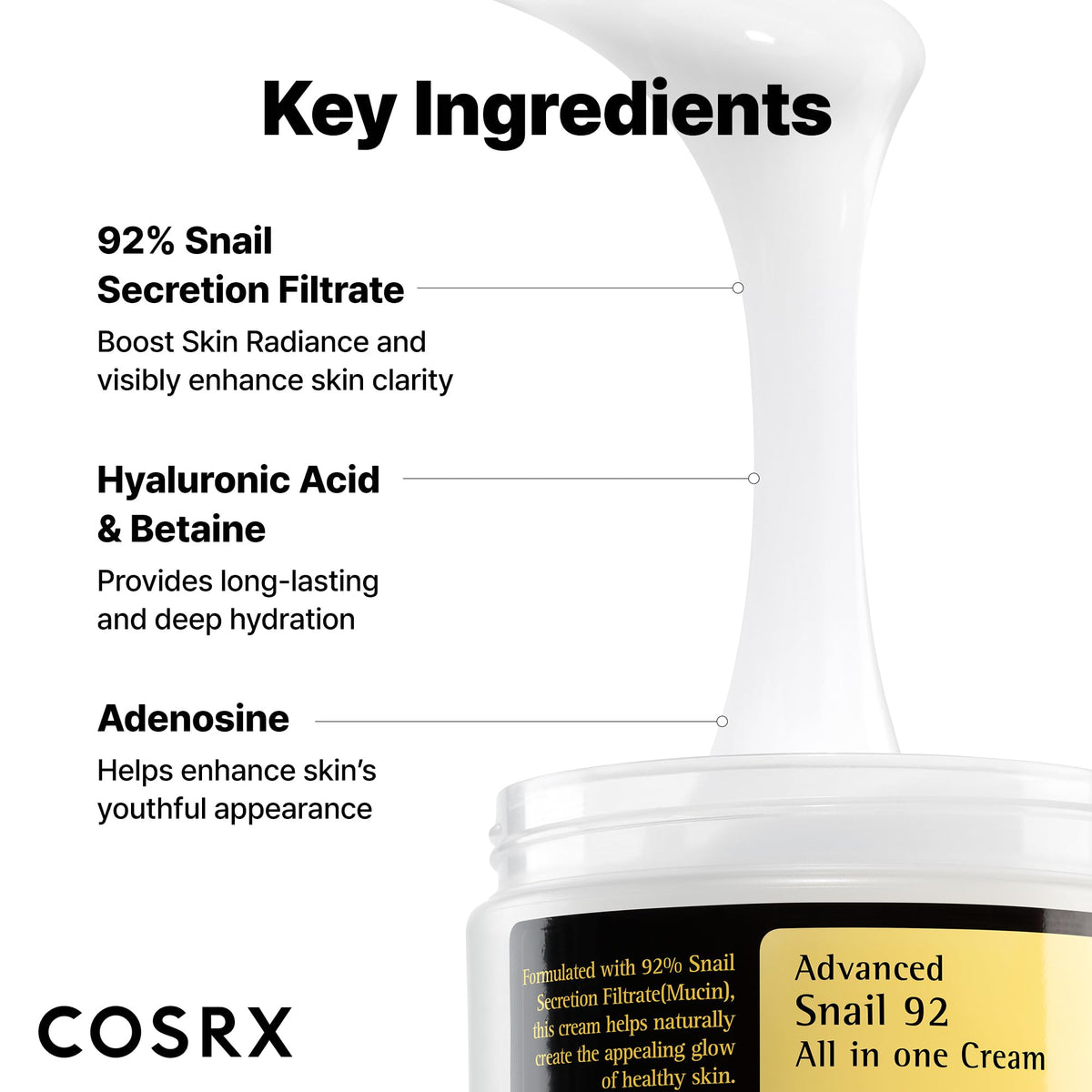 COSRX Snail Mucin 92% Face Moisturizer, 3.52 Oz, Lightweight Moisturing Cream for Soft - FENGGESTORE20