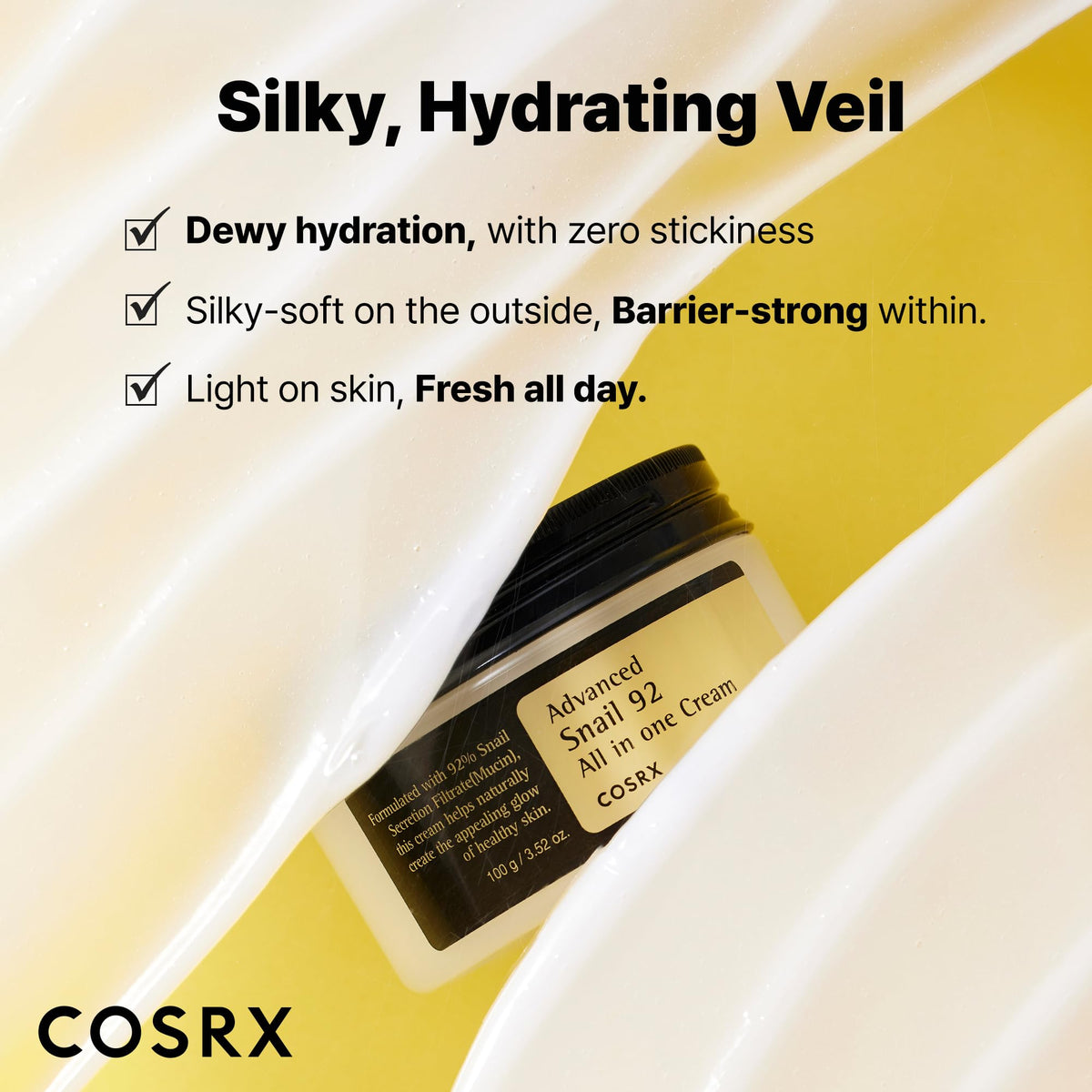 COSRX Snail Mucin 92% Face Moisturizer, 3.52 Oz, Lightweight Moisturing Cream for Soft - FENGGESTORE20