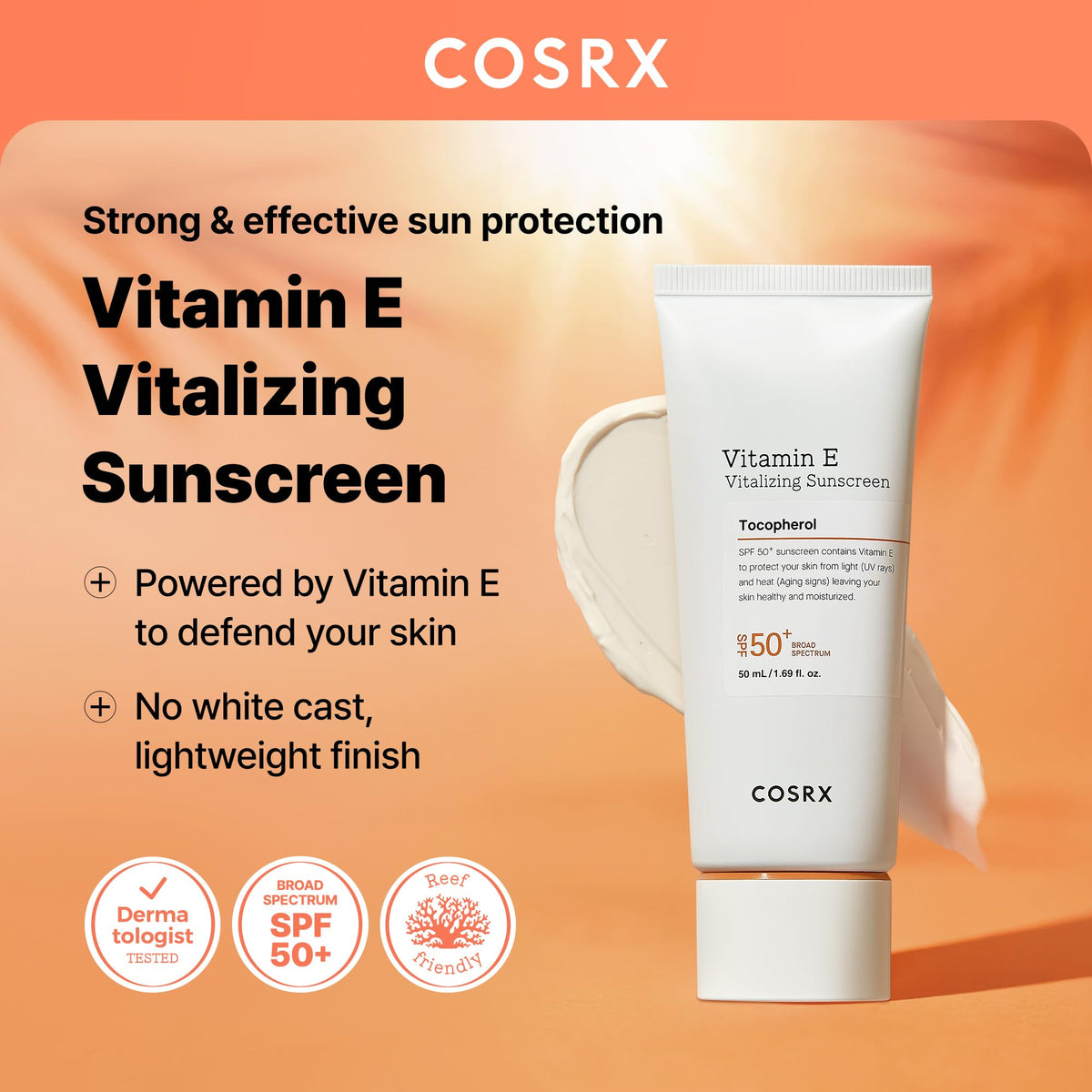 COSRX Vitamin E Vitalizing Sunscreen,SPF 50 Broad Spectrum Face Sunscreen, Lightweight - FENGGESTORE20