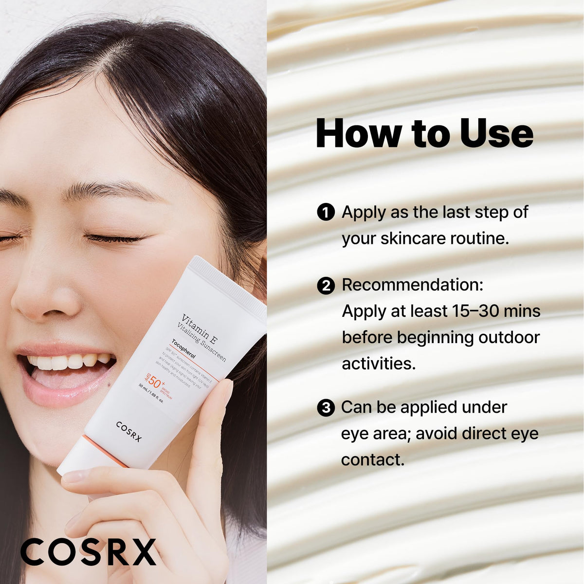 COSRX Vitamin E Vitalizing Sunscreen,SPF 50 Broad Spectrum Face Sunscreen, Lightweight - FENGGESTORE20