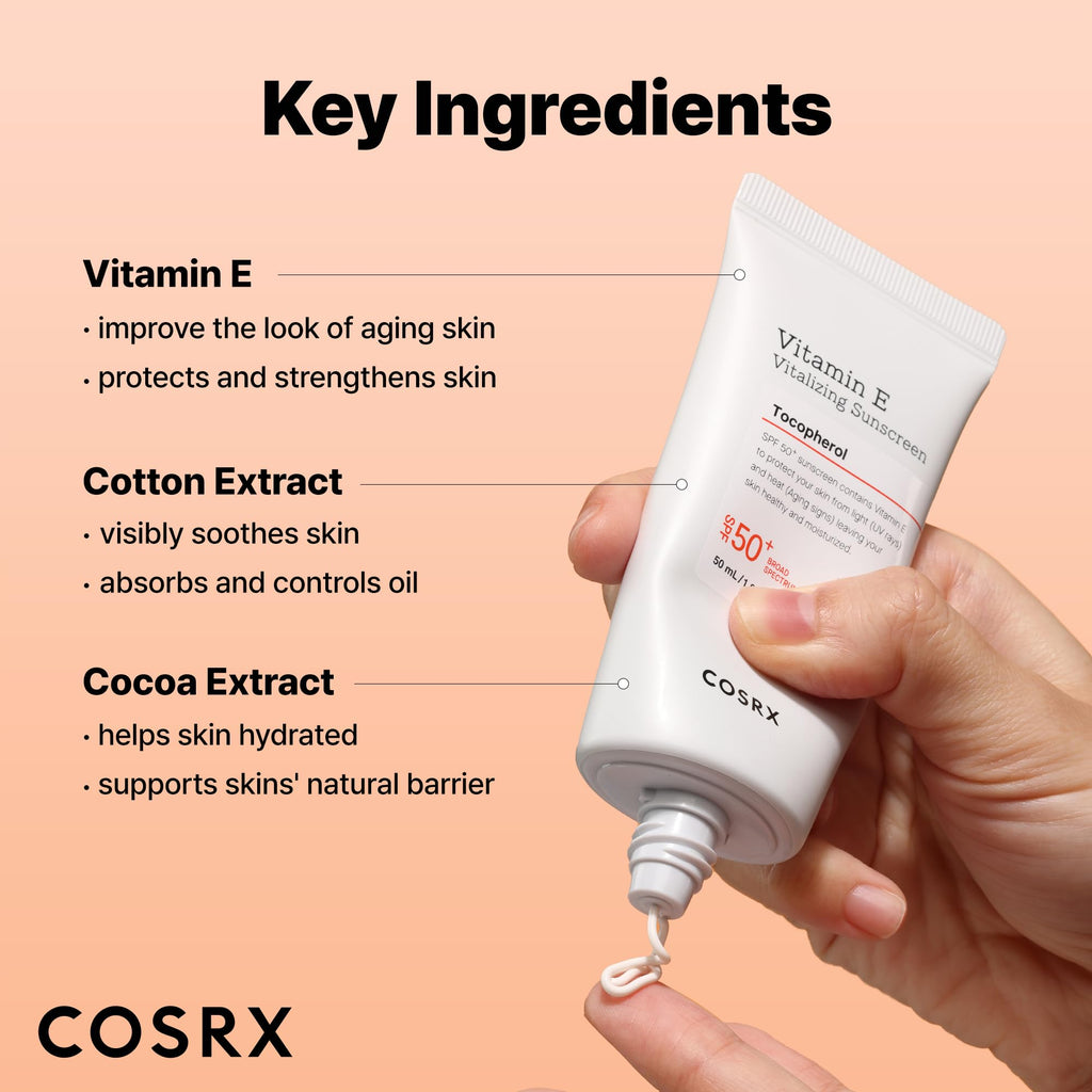 COSRX Vitamin E Vitalizing Sunscreen,SPF 50 Broad Spectrum Face Sunscreen, Lightweight - FENGGESTORE20