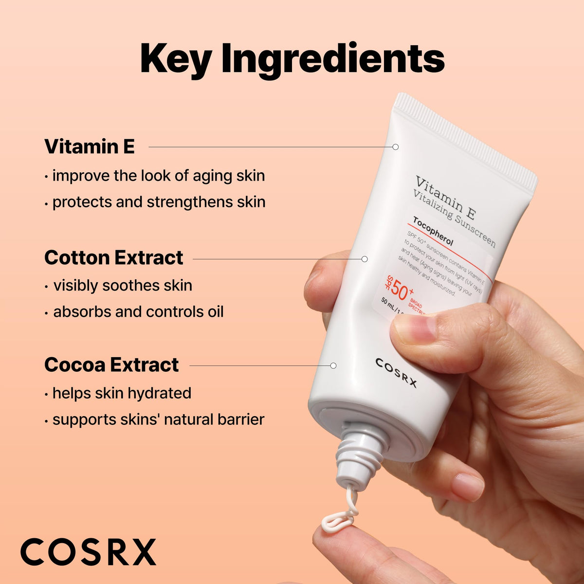 COSRX Vitamin E Vitalizing Sunscreen,SPF 50 Broad Spectrum Face Sunscreen, Lightweight - FENGGESTORE20