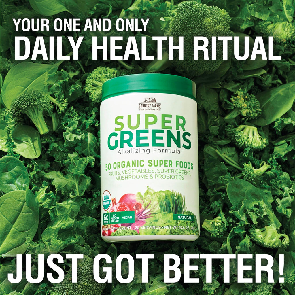 Country Farms Organic Super Greens Natural Flavor, 50 Organic Super Foods, Packed with Fiber, USDA Organic Drink Mix, Fruits, Vegetables, Mushrooms & Probiotics - FENGGESTORE20