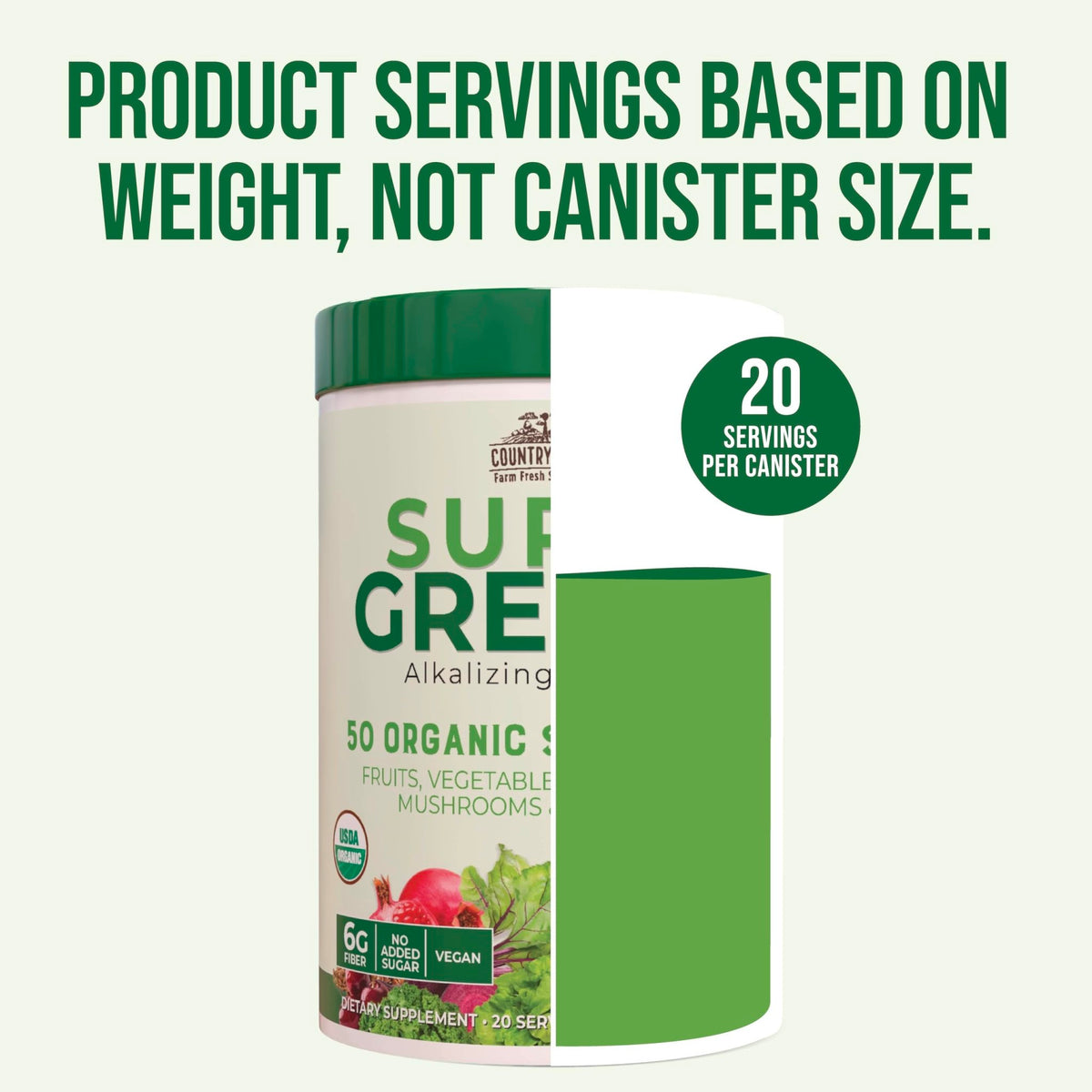 Country Farms Organic Super Greens Natural Flavor, 50 Organic Super Foods, Packed with Fiber, USDA Organic Drink Mix, Fruits, Vegetables, Mushrooms & Probiotics - FENGGESTORE20