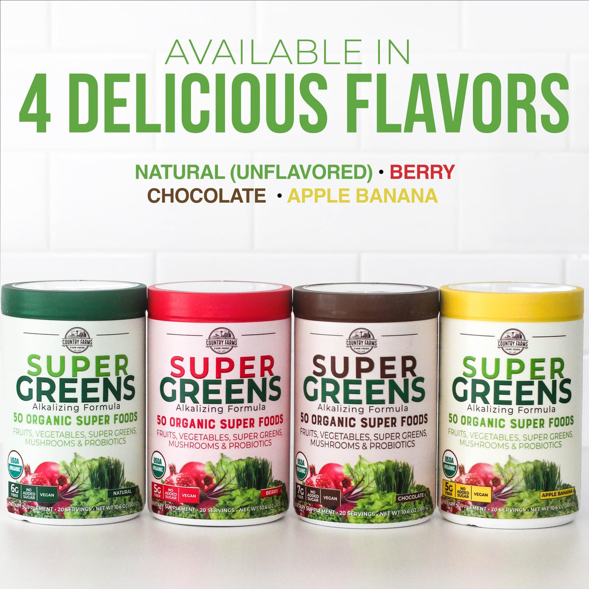 Country Farms Organic Super Greens Natural Flavor, 50 Organic Super Foods, Packed with Fiber, USDA Organic Drink Mix, Fruits, Vegetables, Mushrooms & Probiotics - FENGGESTORE20