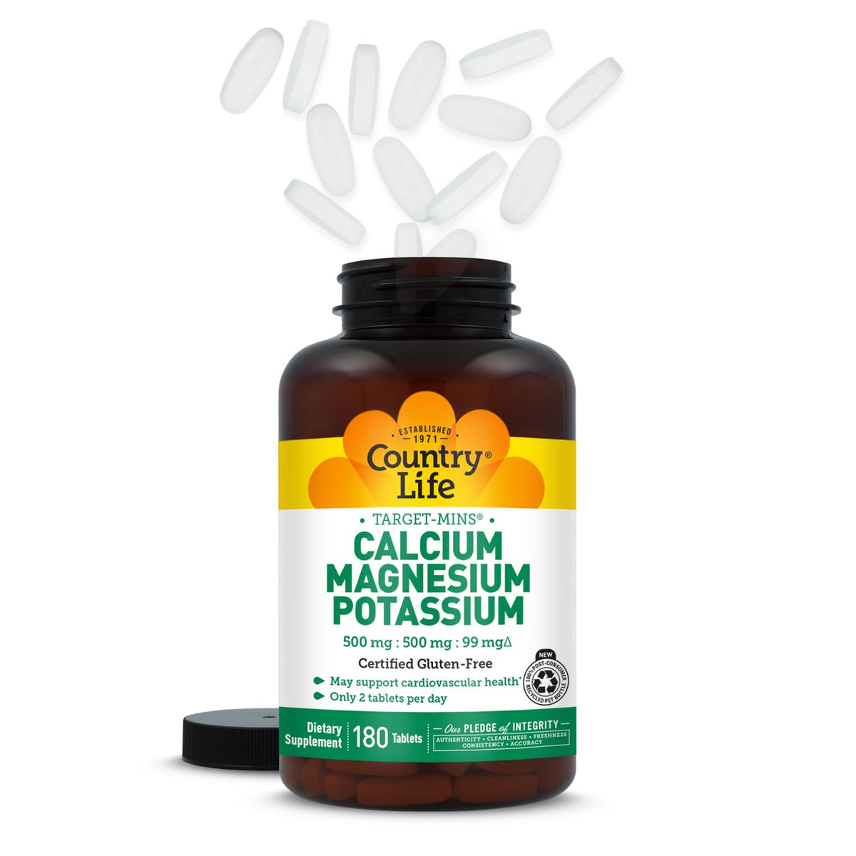 Country Life Target Mins - Calcium Magnesium Potassium Bone & Heart Health Supplement, 1000mg Calcium, 500mg Magnesium, Supports Calcium Utilization - FENGGESTORE20